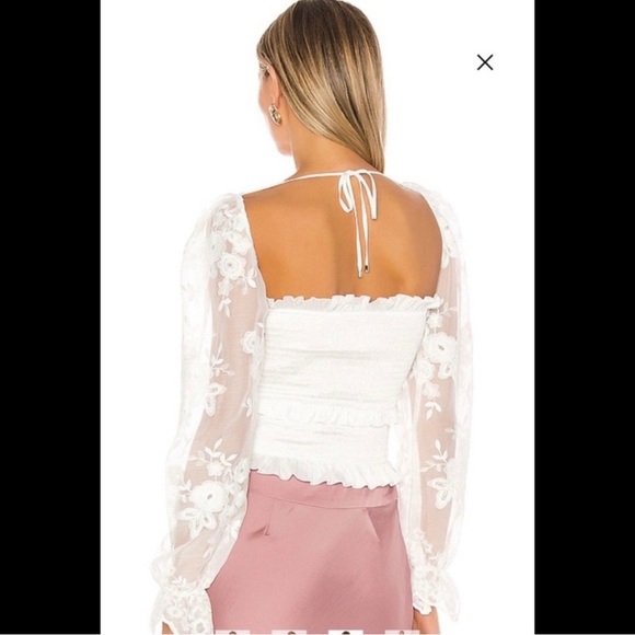 NWT V. CHAPMAN | White ruffle & Lace long sleeve blouse , on/off shoulder size 4 - Picture 7 of 7